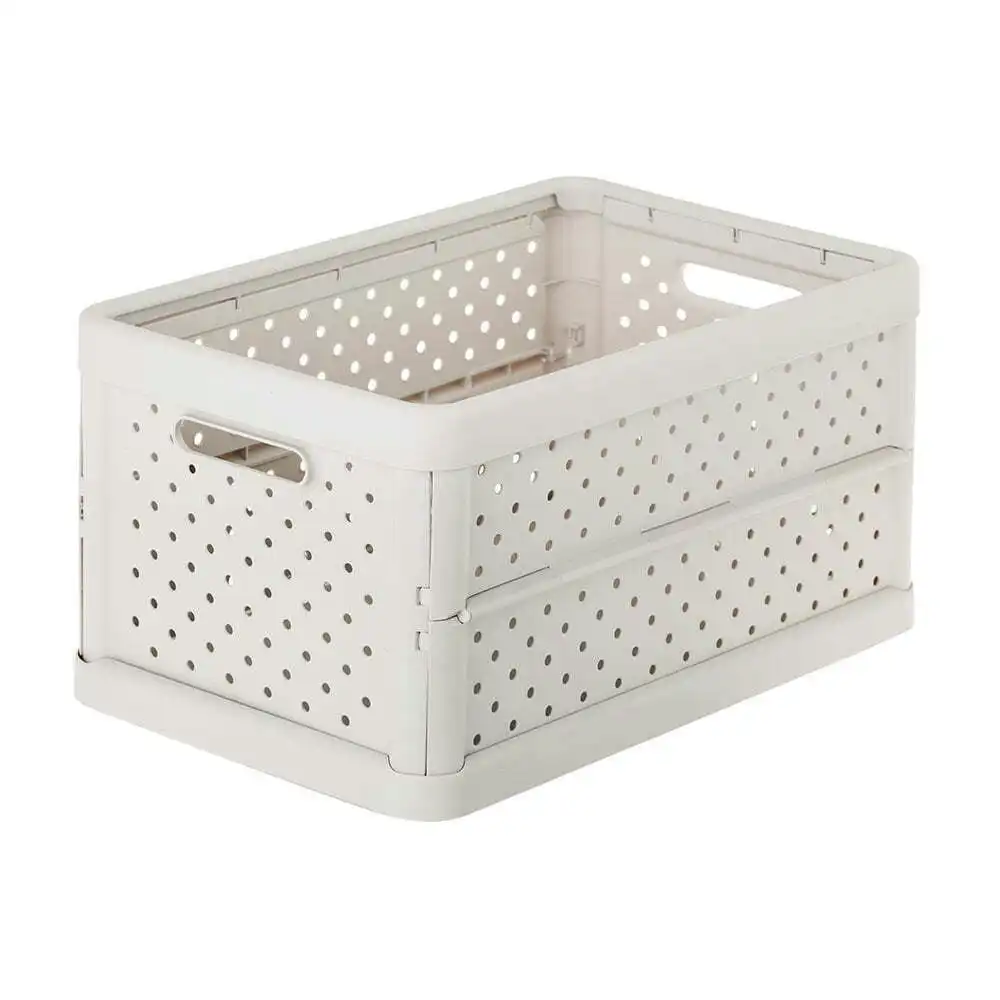Vigar Compact 11.3L Plastic Foldable Crate Home Office Basket Storage Sand White