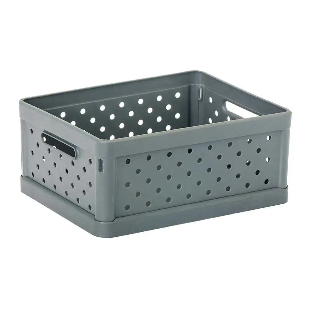 Vigar Compact 3.3L Plastic Foldable Crate Home Basket Storage Charcoal Black
