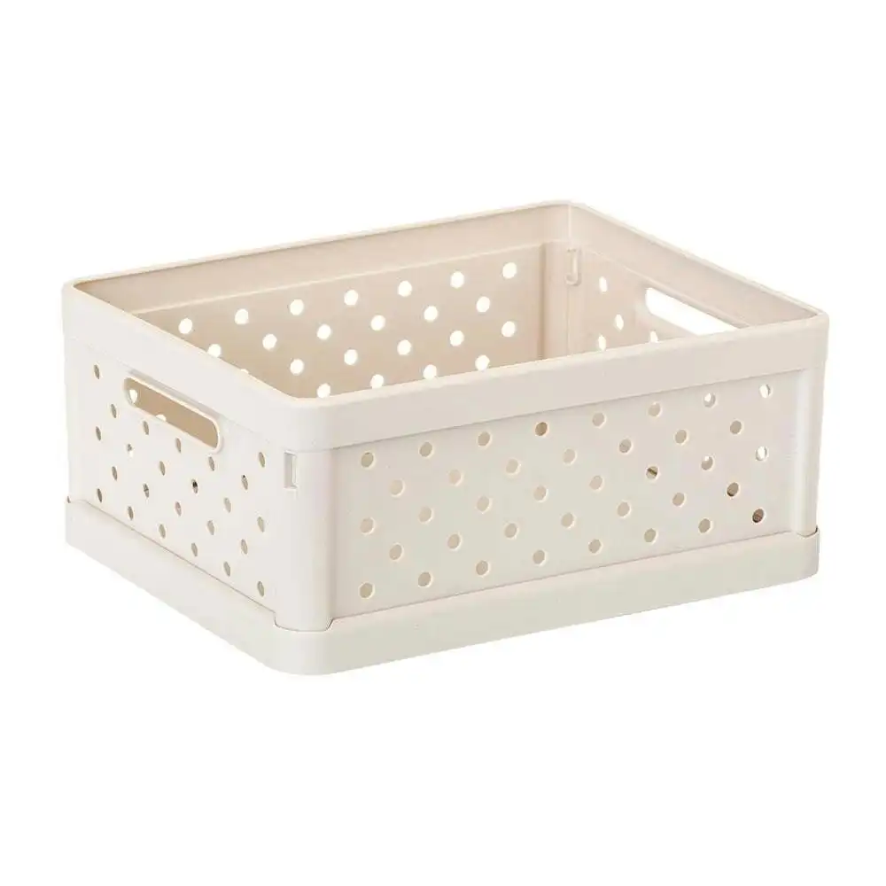 Vigar Compact 3.3L Plastic Foldable Crate Home Basket Storage Tray Sand White