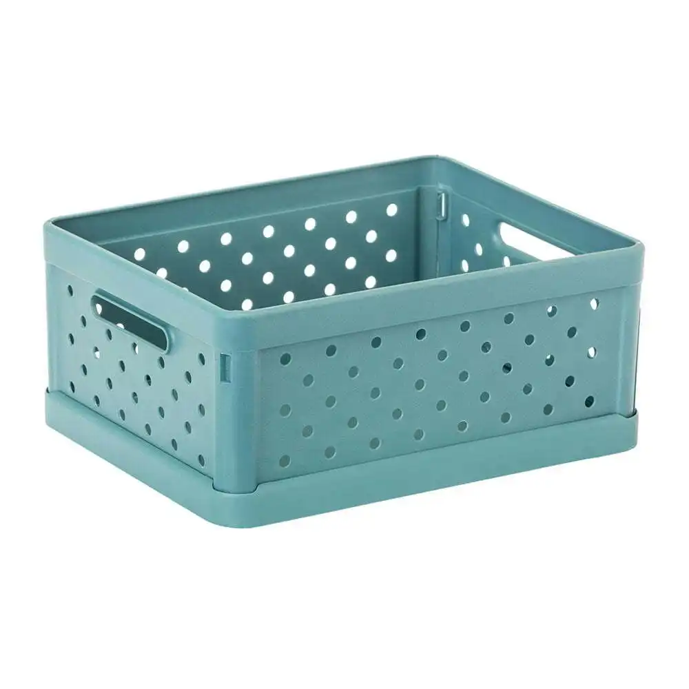 Vigar Compact 3.3L Plastic Foldable Crate Home Basket Storage Tray Stone Blue