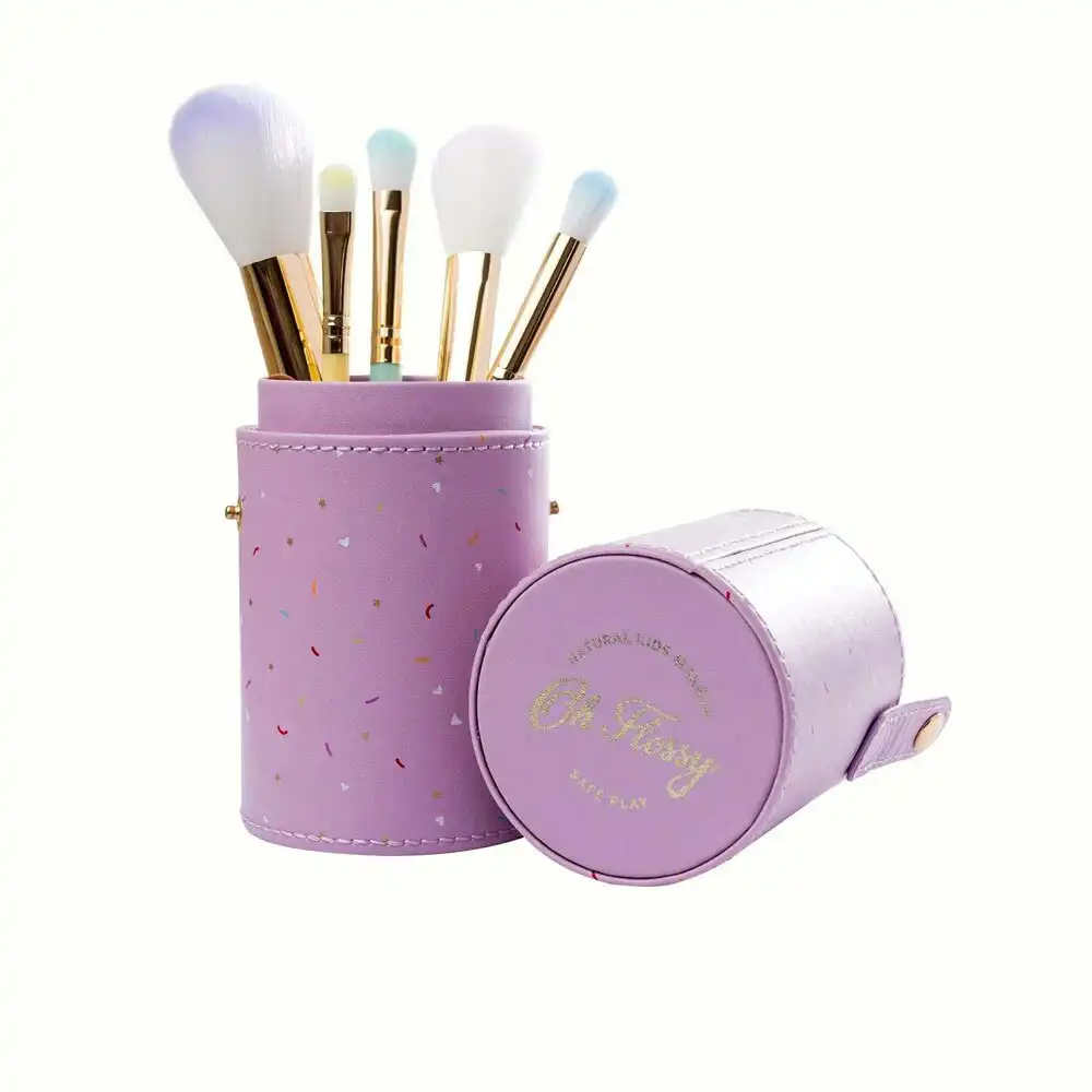 5pc Oh Flossy Rainbow Soft Makeup/Cosmetic Round/Shadow Brush And Case Set 3y+