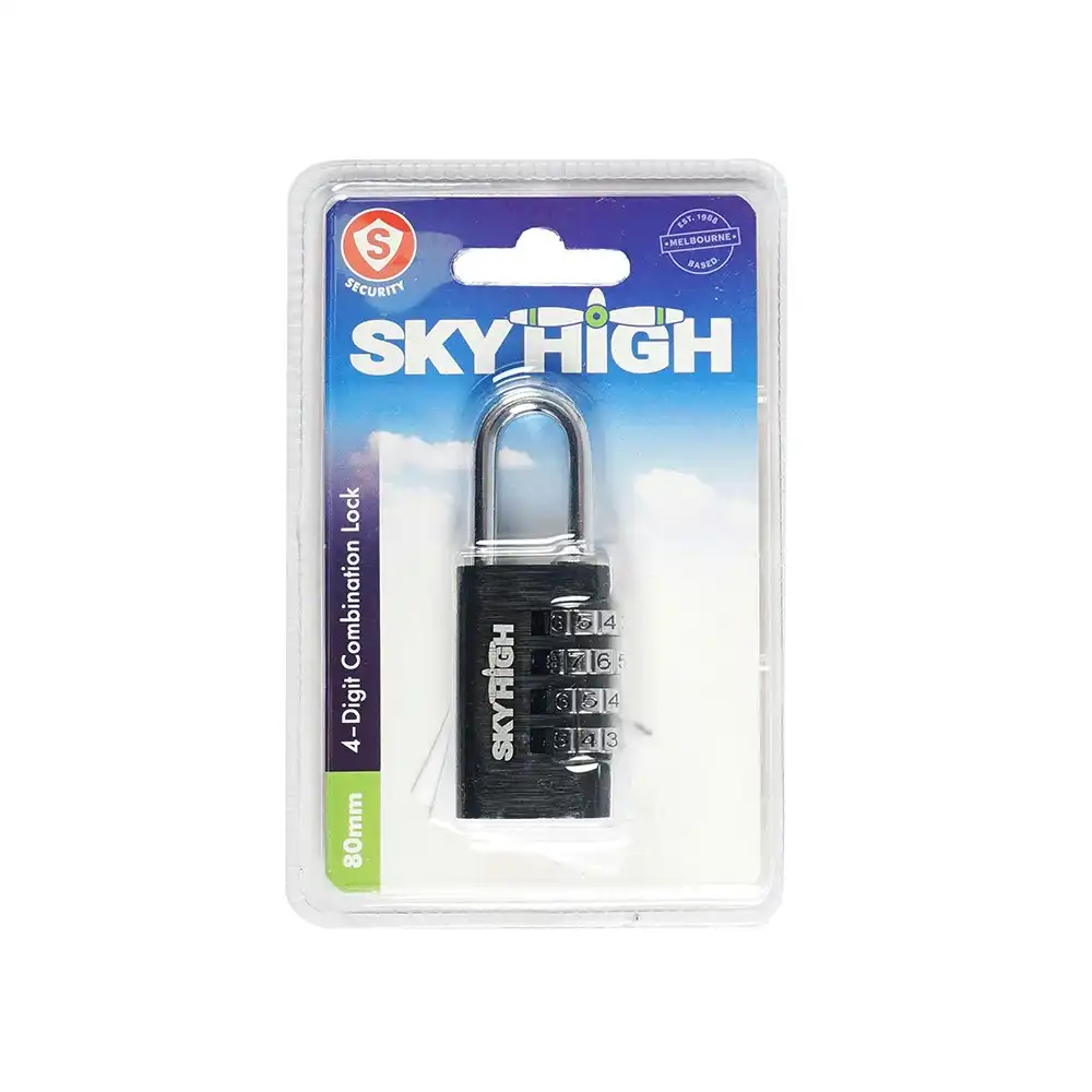 3x Sky High 80mm 4 Digit Luggage Protection Combination Bag Zip Lock Black