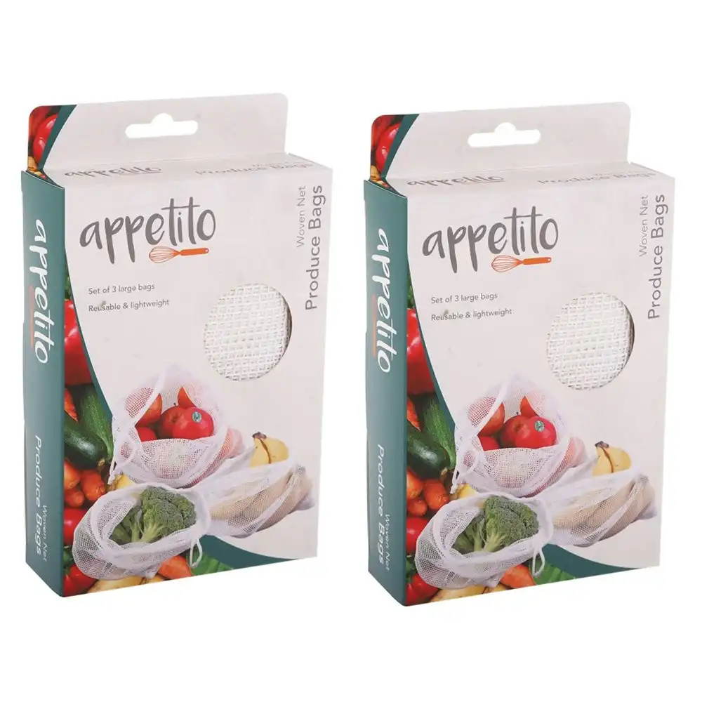 6x Appetito Woven Net Produce Reusable Food Storage Fruit/Vegetable Mesh Bags