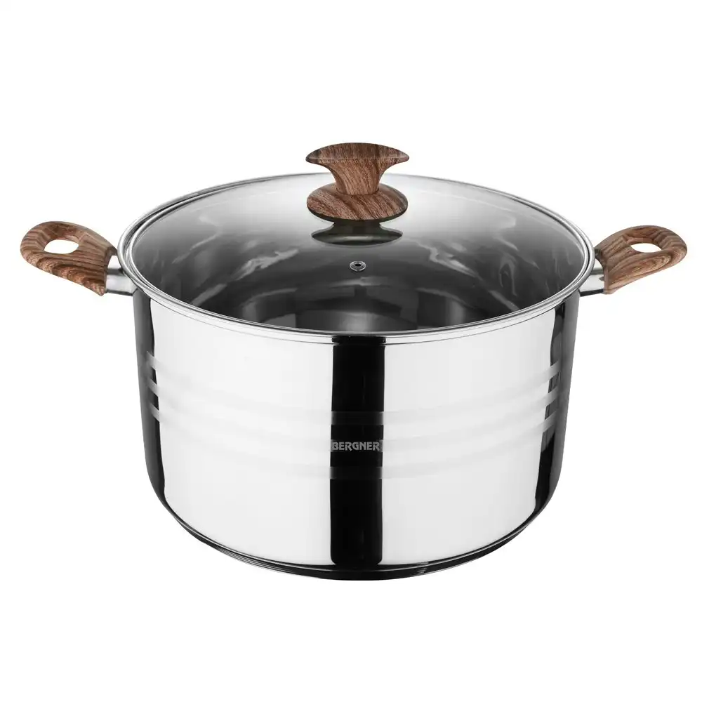 Bergner Granito Stainless Steel 26cm/8L Stockpot w/ Lid Gas/Induction Silver
