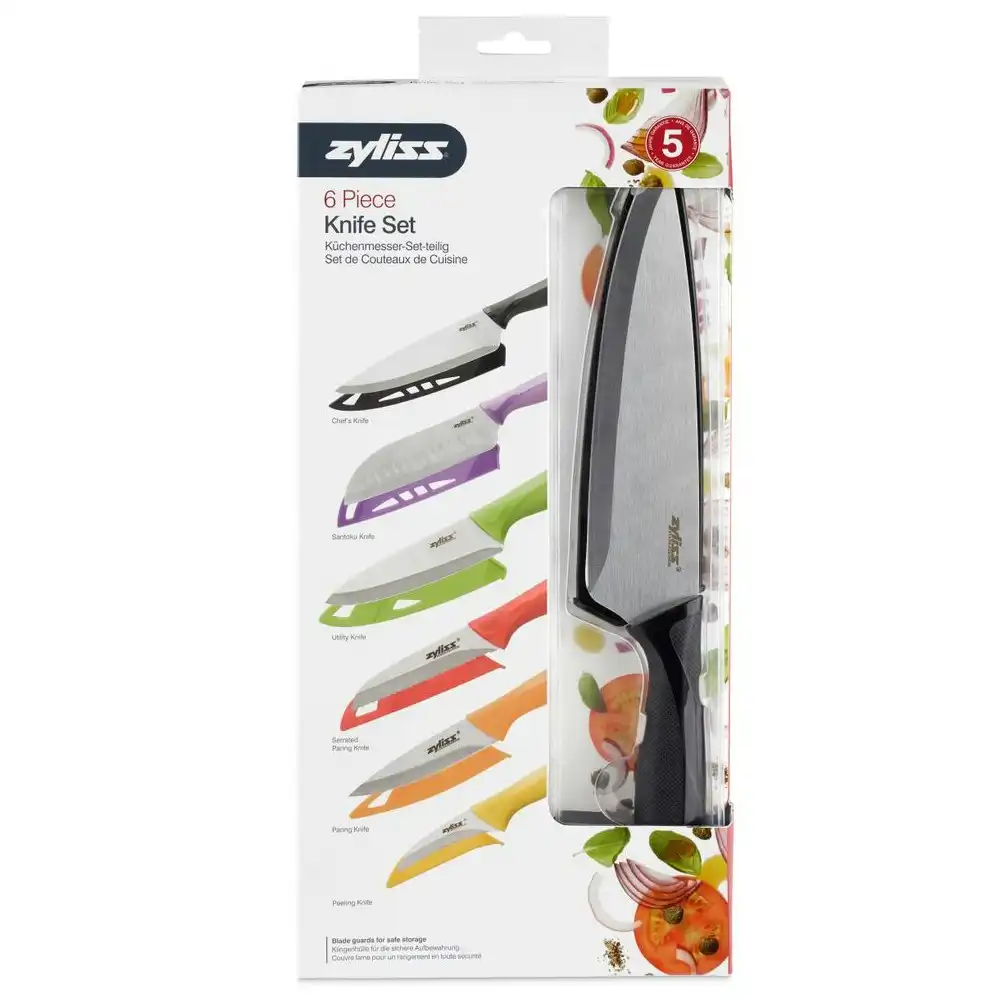 6pc Zyliss Stainless Steel Knife Set Chef/Santoku/Paring Peeling Cutlery Knives