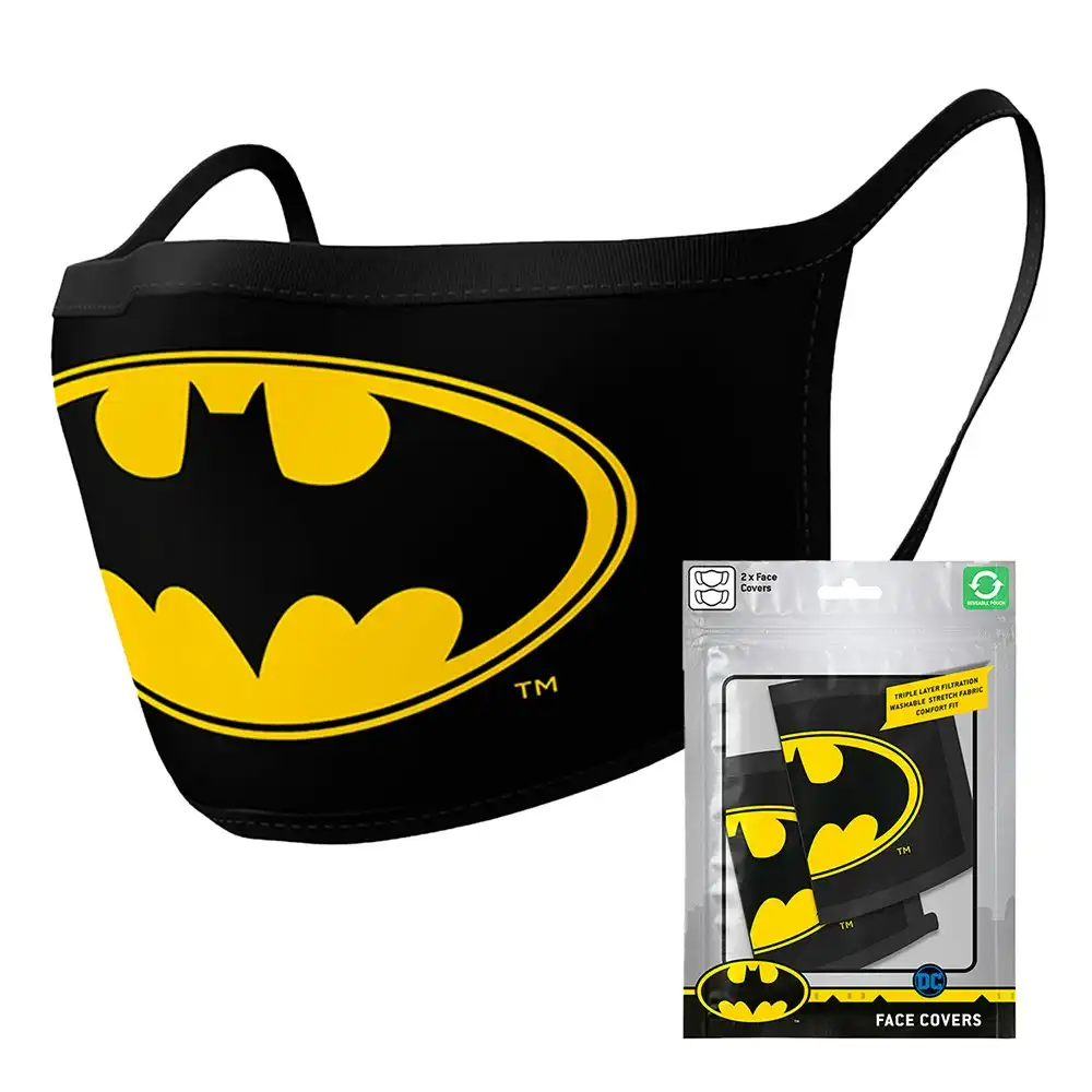 2pc DC Comics Batman Logo Themed Fabric Reusable Mask/Face Covering Yellow/Black