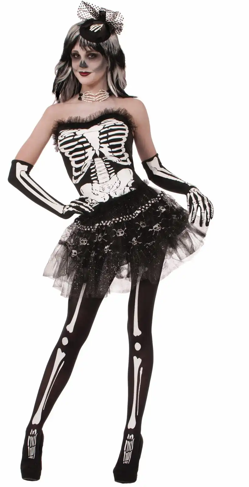 Forum Novelties Spooky Halloween Skeleton Bone Tutu Skirt  One Size Adult Women