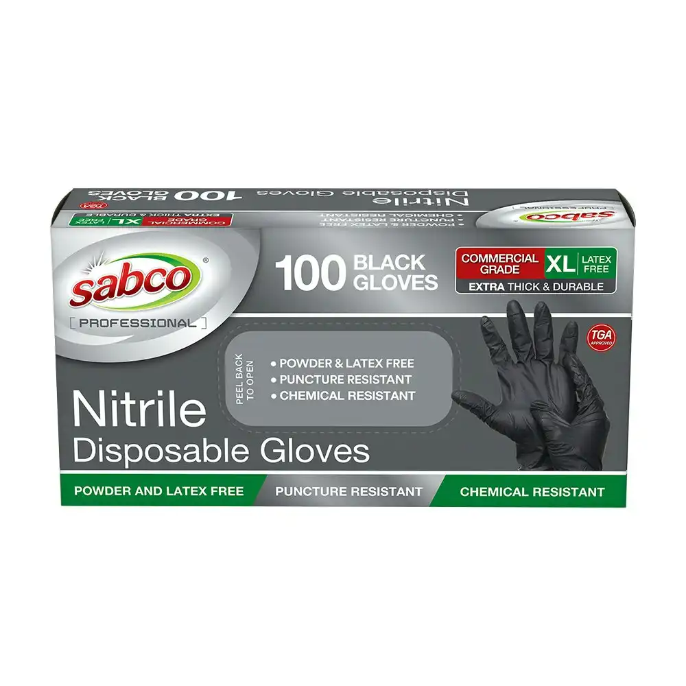 100pc Sabco Professional Disposable Nitrile Gloves XL Latex-Free Protection BLK