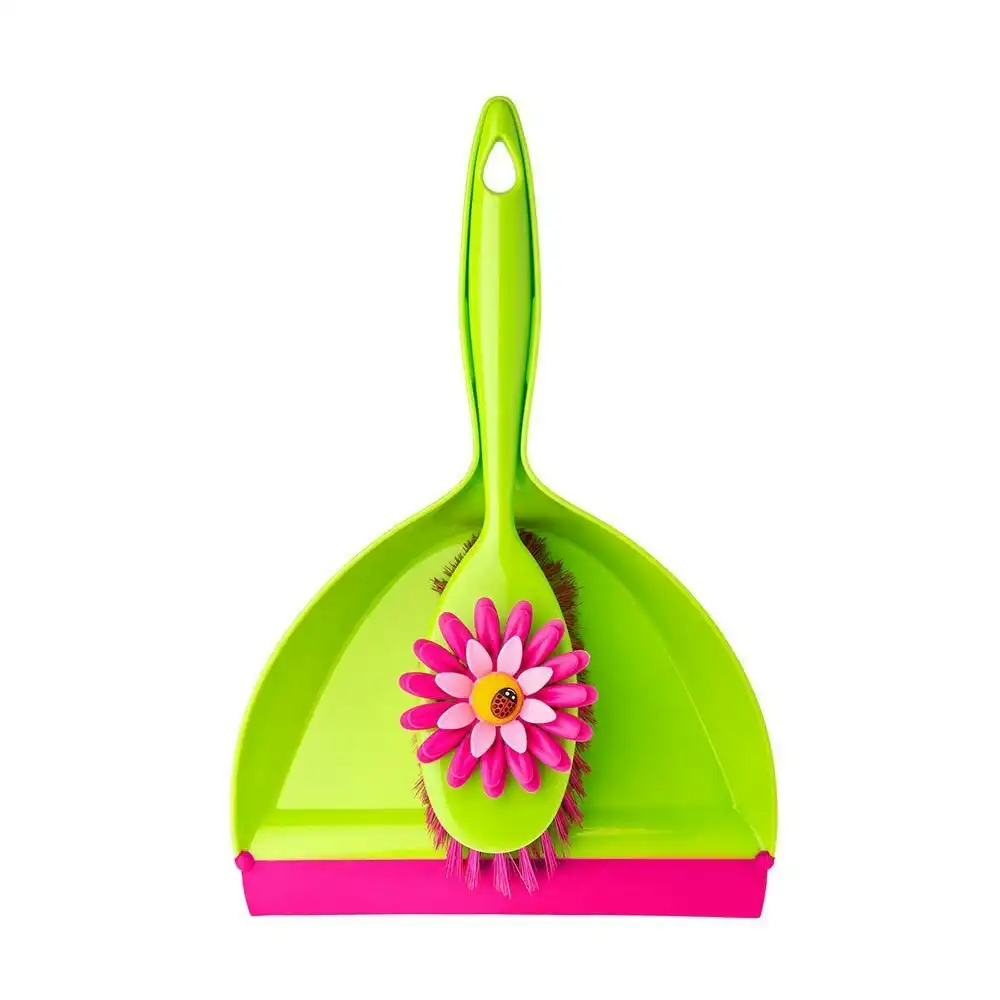 Vigar Flower Power Handy Broom & Dust Pan Set Floor Cleaning Sweeping Green