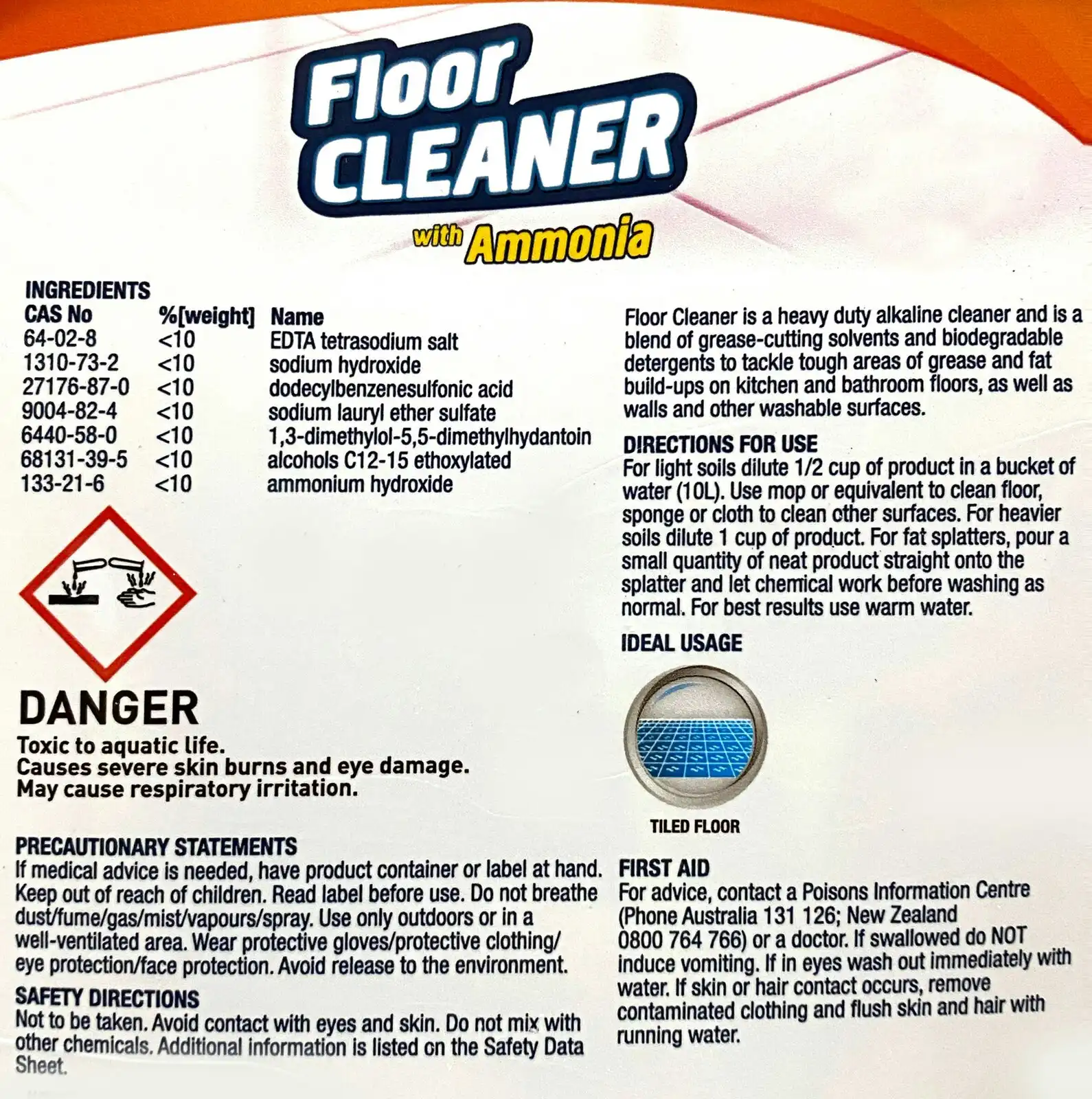 Northfork 2L Floor/Tiles Cleaning/Cleaner Dirt/Grease Remover with Ammonia