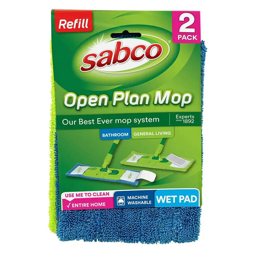 2pc Sabco 43cm Mopping Refill Replacement Microfibre Wet Pad For Open Plan Mop
