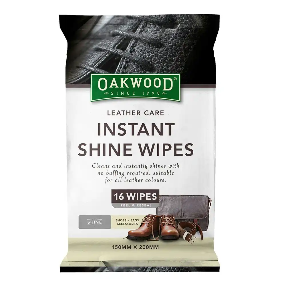 48pc Oakwood 15x20cm Leather Care Instant Shine Wipes Shoes/Bags/Belt Cleaning
