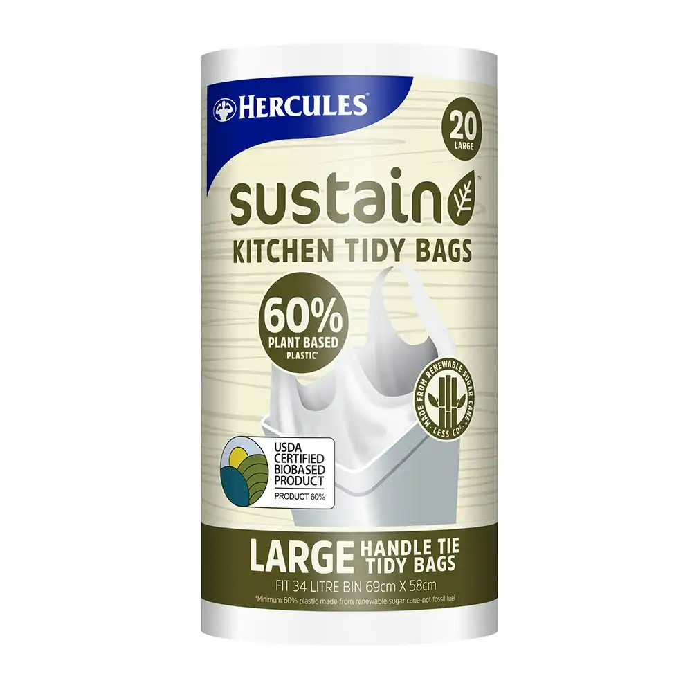 60pc Hercules Sustain 34L Large Garbage/Trash Bin Bags Plant Based Waste Plastic
