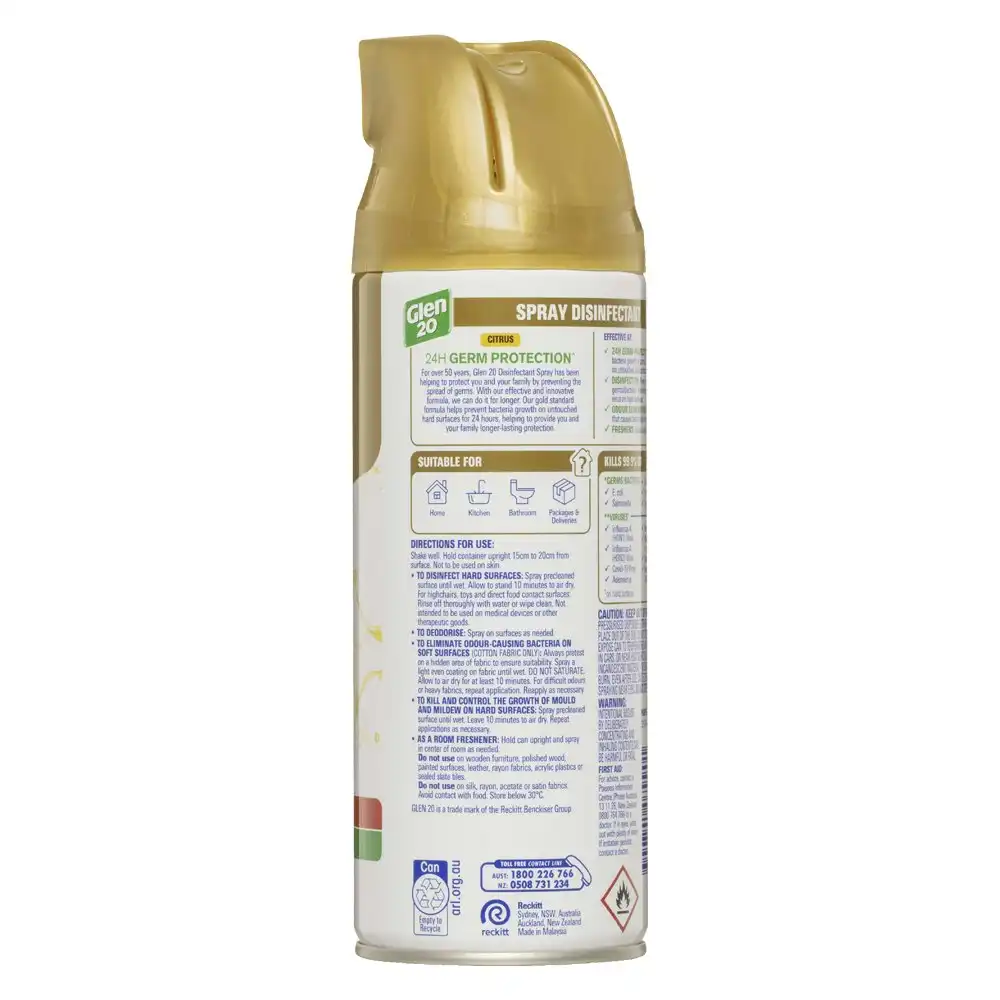 3PK Glen 20 Citrus 24hr Germ Protection Household Disinfectant Sanitizer Spray