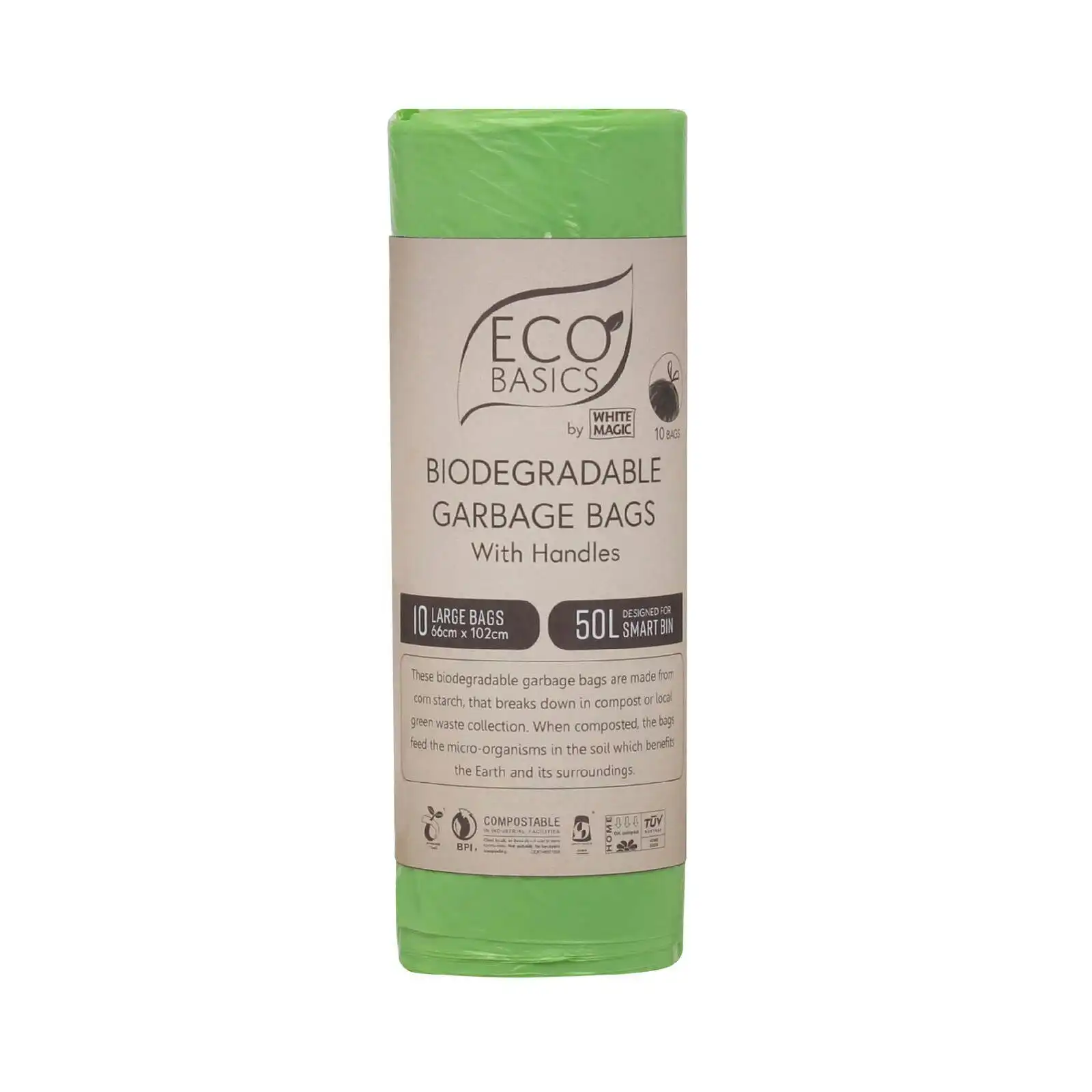Eco Basics 50L Large Biodegradable Garbage Bags Waste Storage Container Green