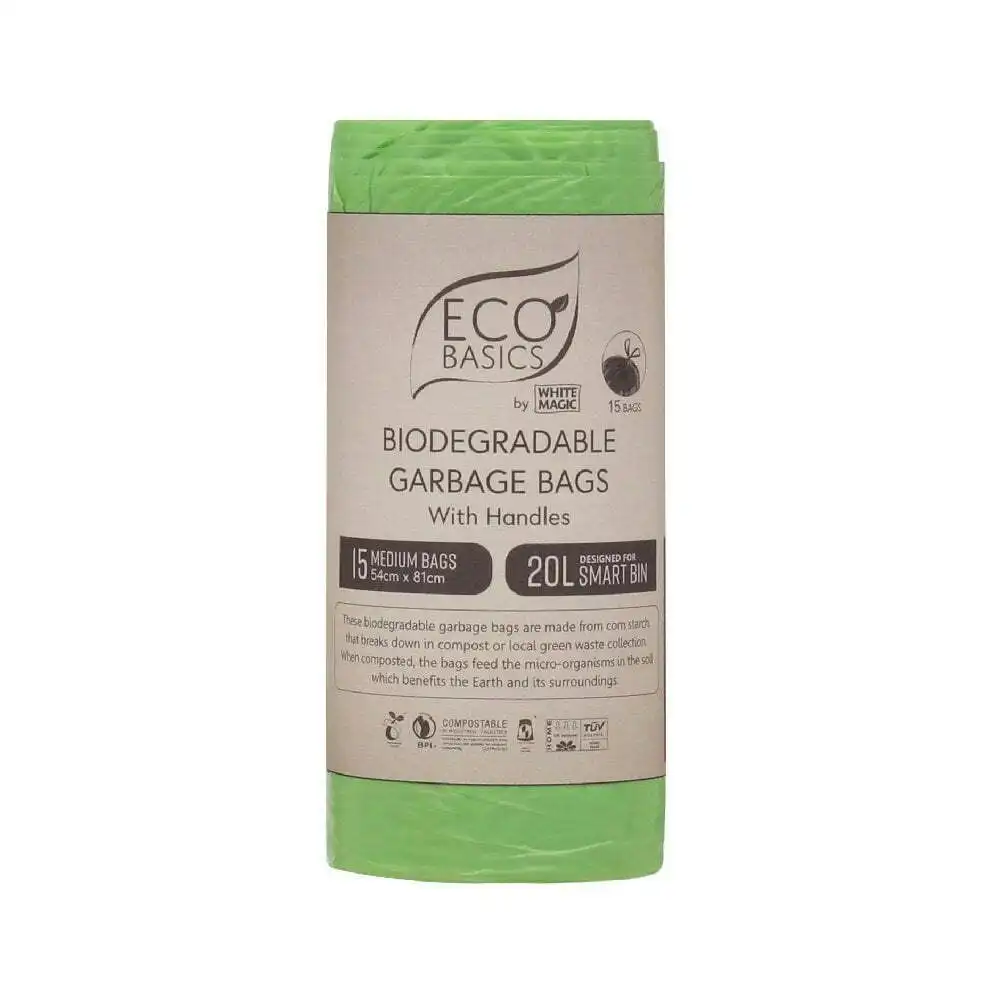 Eco Basics 20L Medium Biodegradable Garbage Bags Waste Storage Container Green