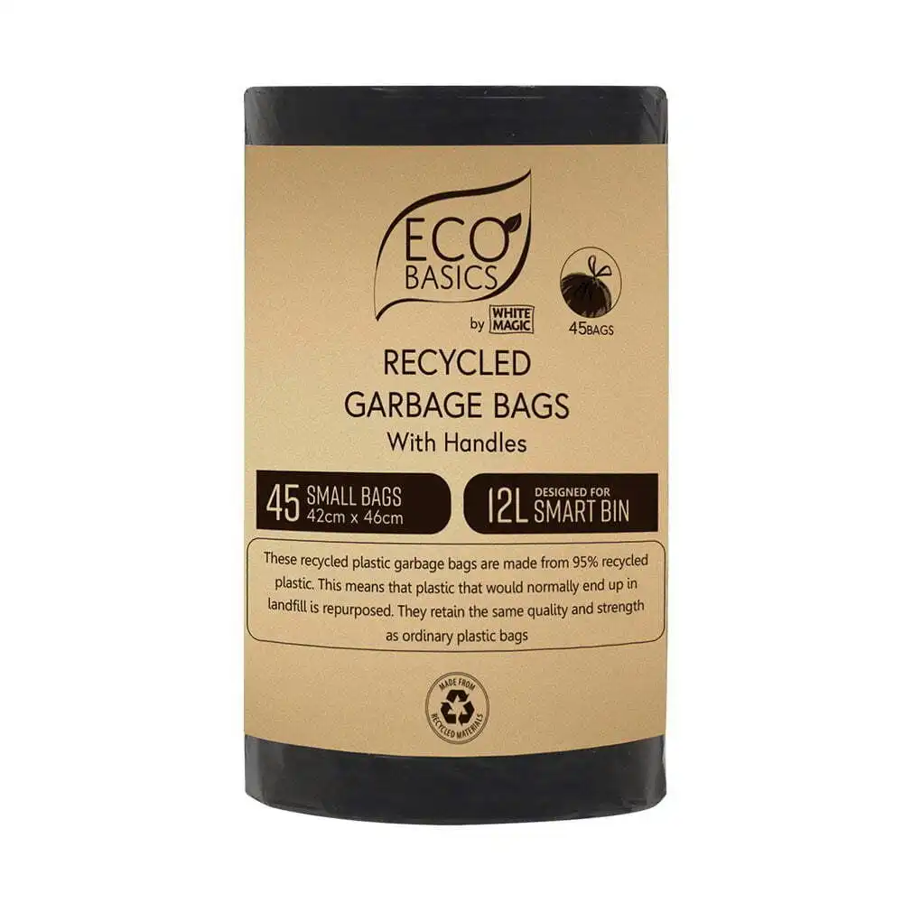 Eco Basics 12L Recycled Plastic Garbage/Waste Home/Kitchen Trash Bags/Bin Liner