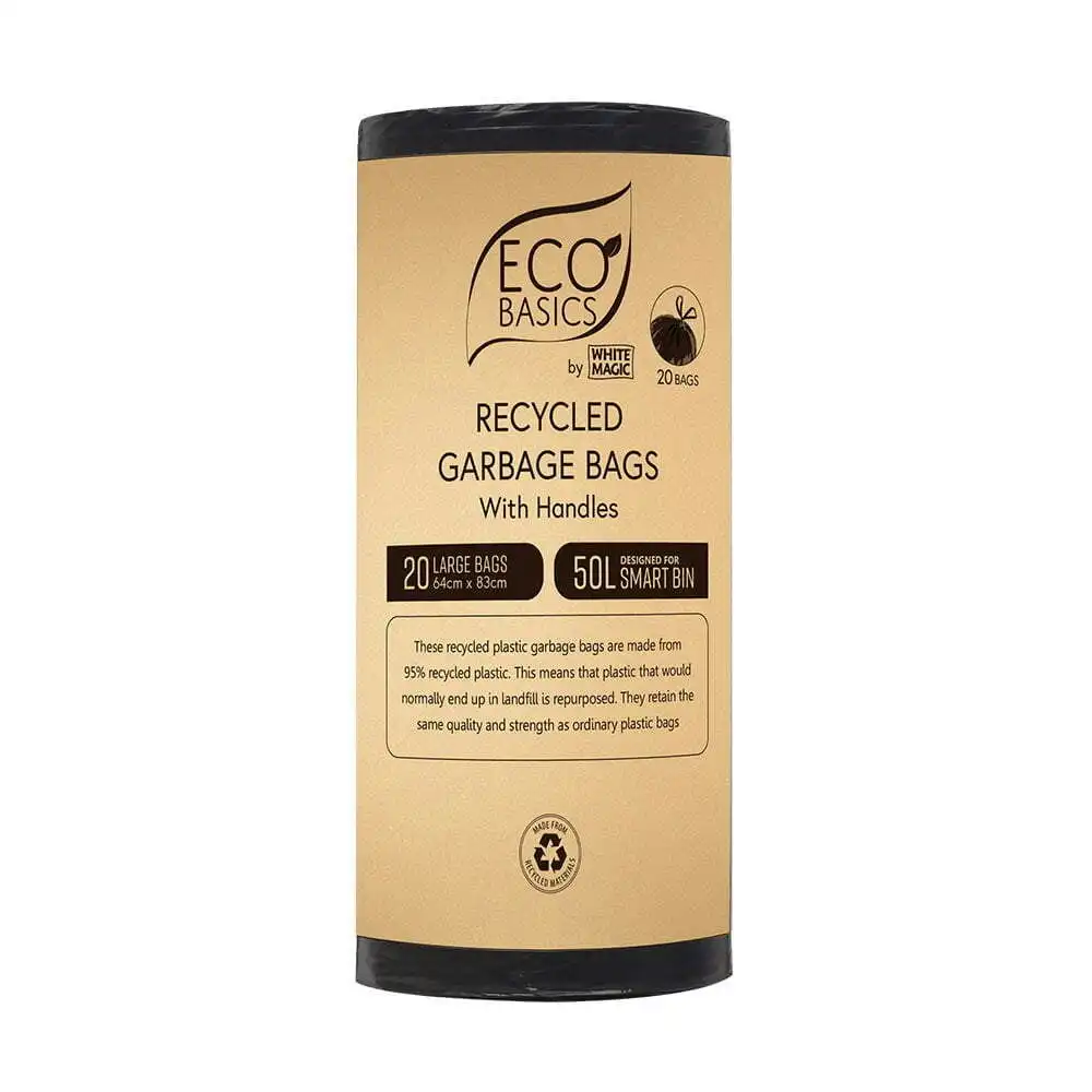 Eco Basics 50L Recycled Plastic Garbage/Waste Home/Kitchen Trash Bags/Bin Liner