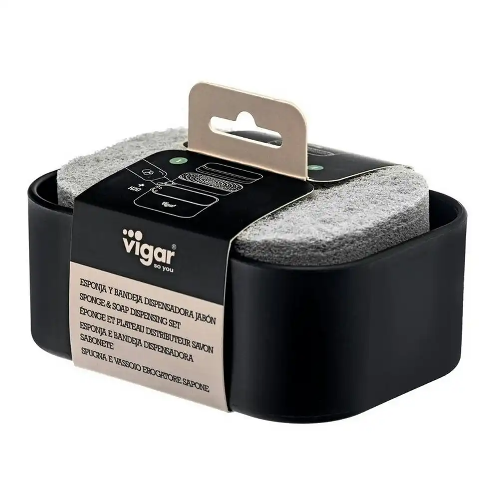 2pc Vigar Vintage 13cm Cleaning Dish Sponge & Soap Dispensing Set Black/Grey