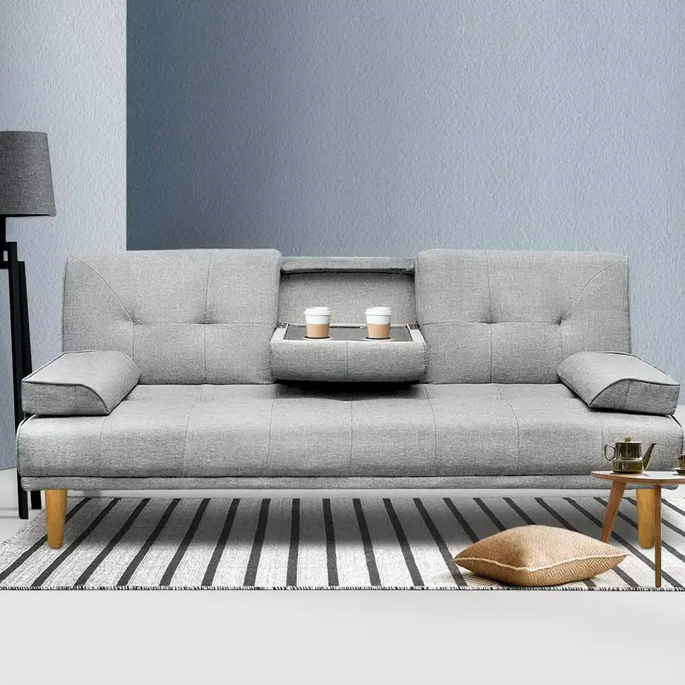 Artiss Sofa Bed Fabric Lounge Sofa Couch 3 Seater Grey Sofa