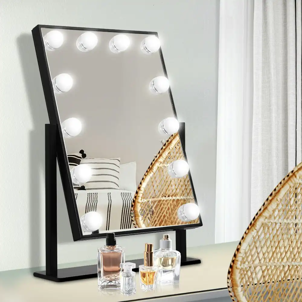 Embellir Makeup Mirror Hollywood with Light Round 360Â° Rotation Tabletop 12 LED