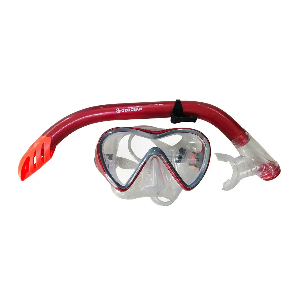 2pc Oz Ocean Mettams Adjustable Adults Swimming Mask Goggles & Snorkel Set Blue