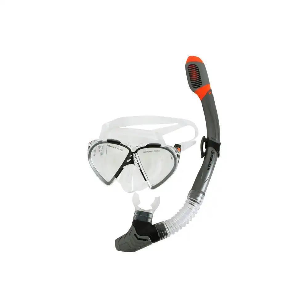 2pc Oz Ocean Hayman Adults Swimming Beach Mask Goggles & Snorkel Set Grey/Black
