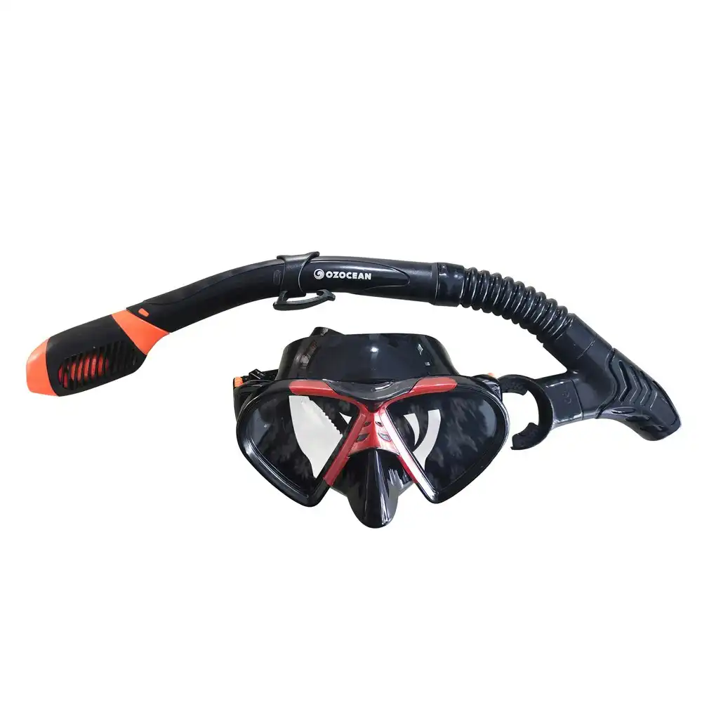 2pc Oz Ocean Hayman Adults Swimming Beach Goggles Mask & Snorkel Set Red/Black