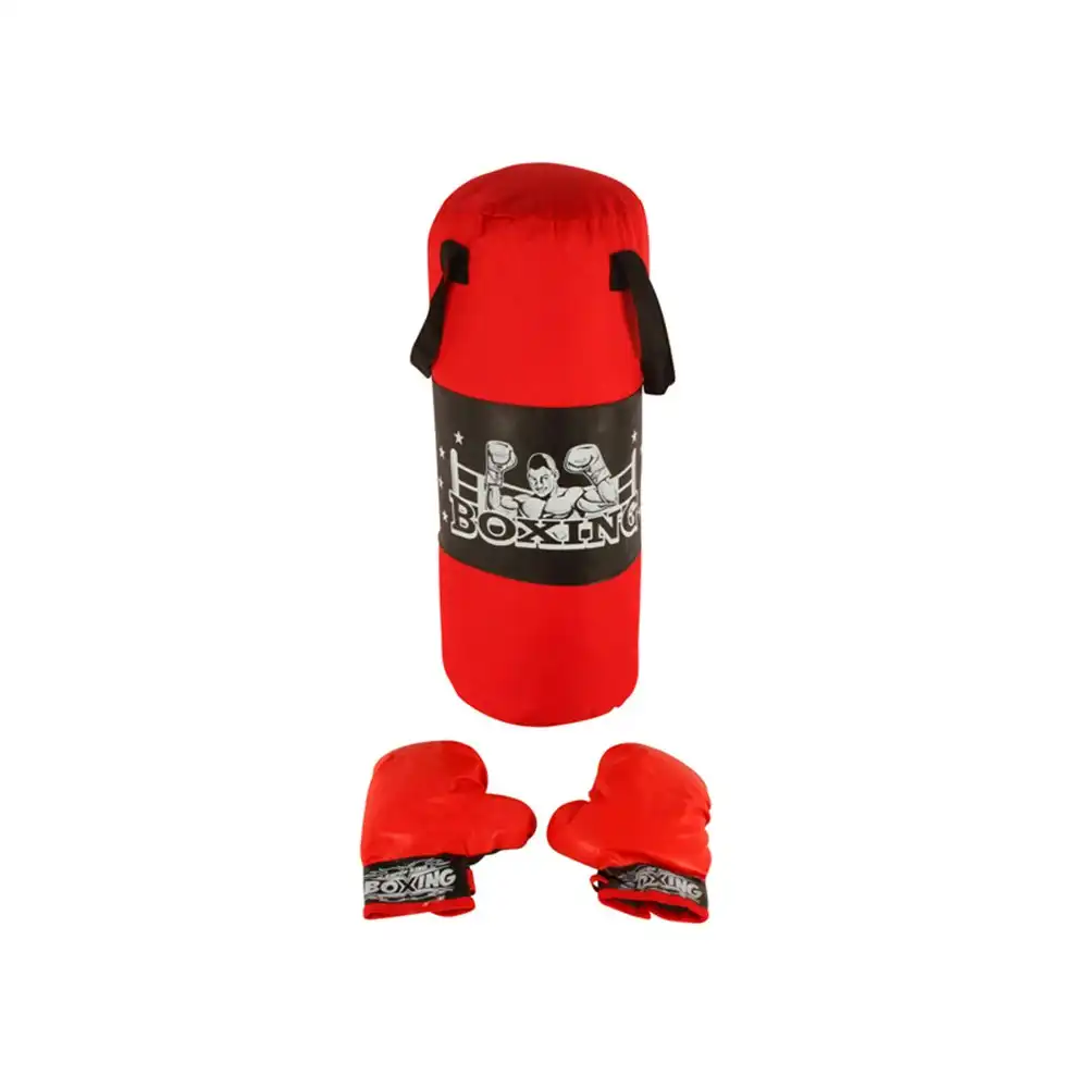 3pc Toys For Fun 56x20cm Boxing Bag & Gloves Set Kids Sports Play Toy Large Red