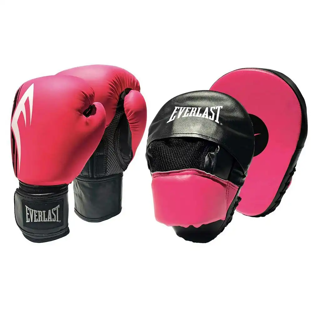 Everlast 10oz Power Boxing Glove & Punch Mitt Combo Training/Sparring Pink/Black