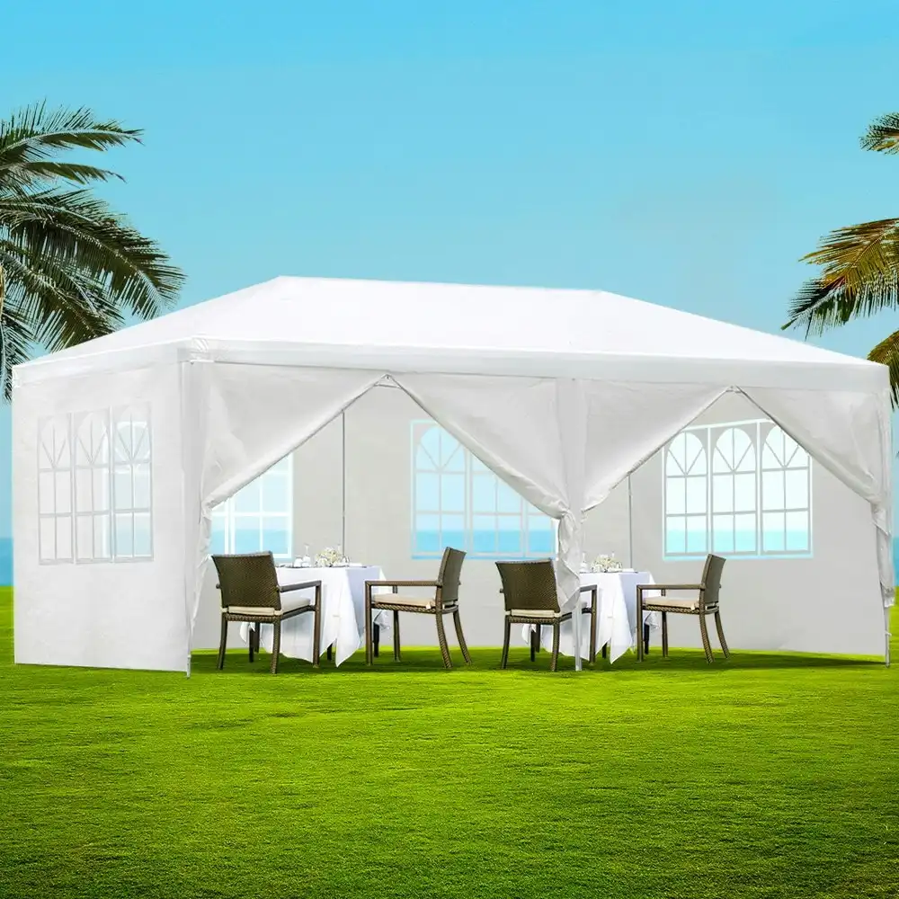 Instahut Gazebo 3x6m Marquee Wedding Party Tent Outdoor Camping Side Wall Canopy 6 Panel White