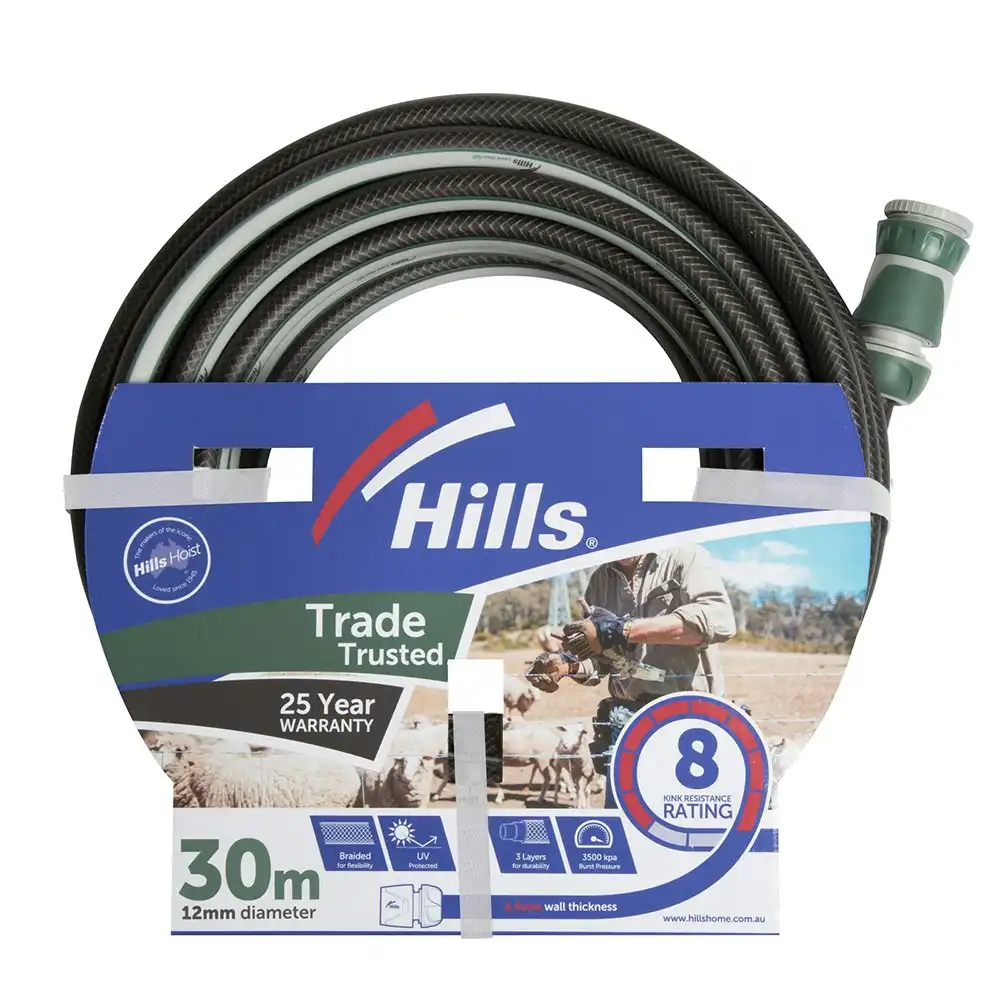 Hills Trade Trusted Garden Watering Hose 12mm x 30M Flexible Kink Resistant
