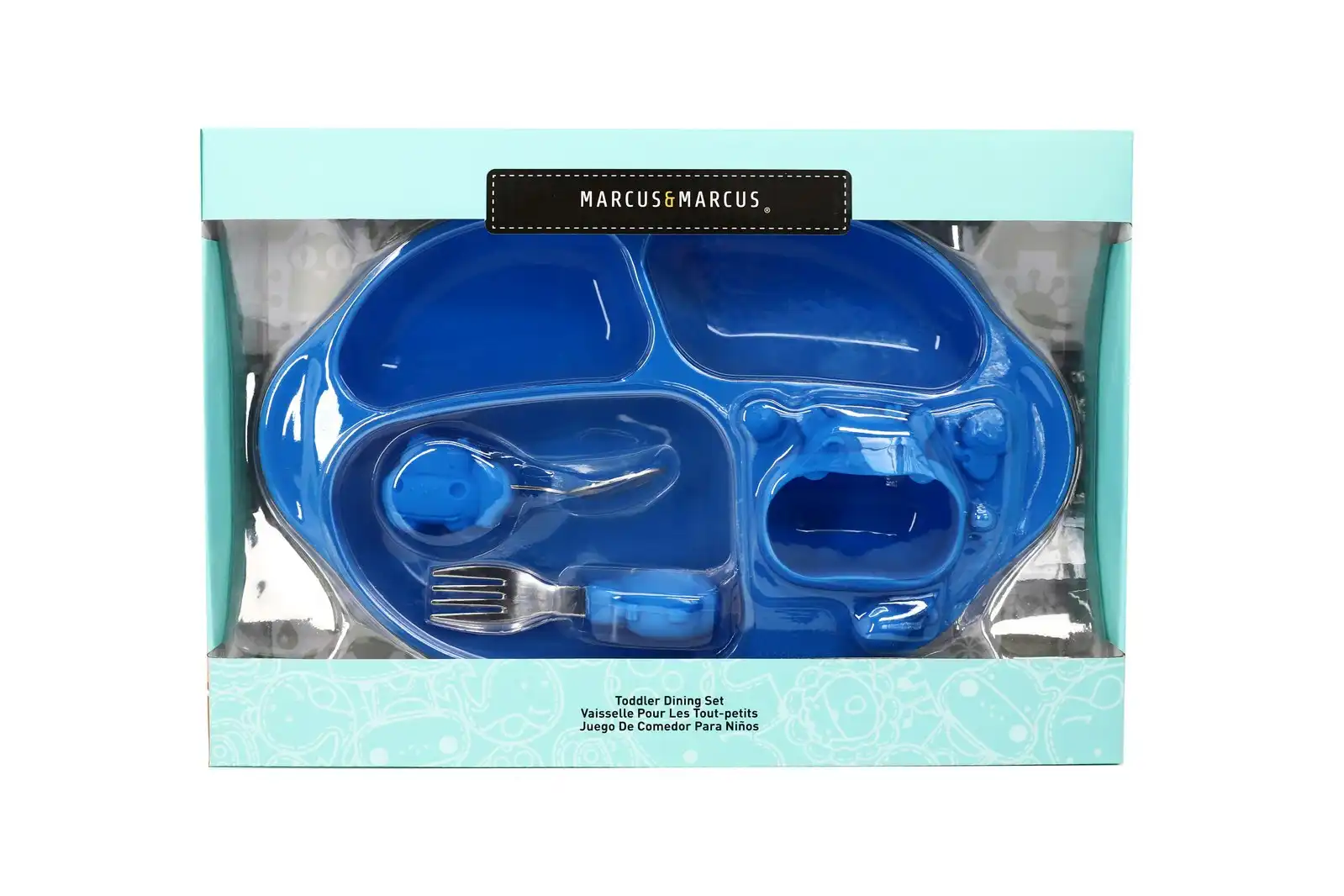 Marcus & Marcus Toddler/Child Silicone Dining Plate Set Blue Hippo Lucas 18m+