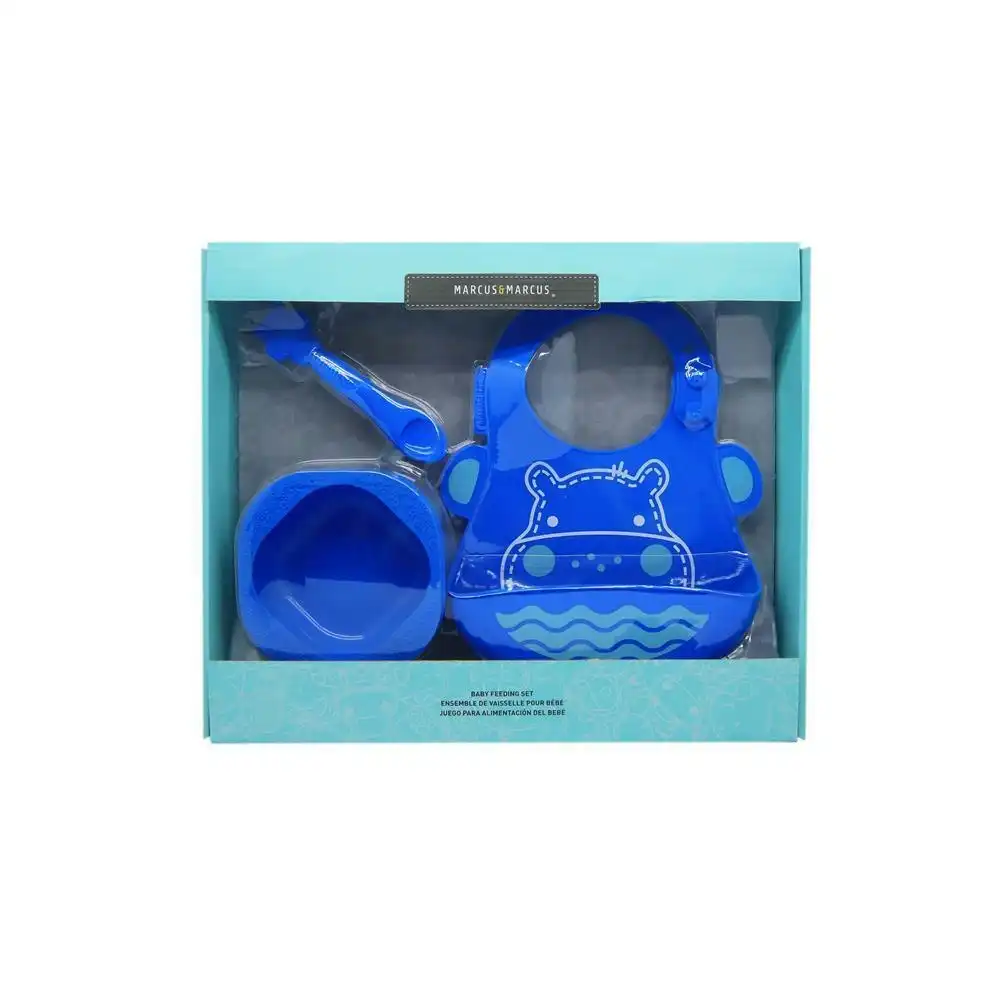 3pc Marcus & Marcus Toddler/Children's/Baby Cutlery Set Lucas Hippo Blue 6m+