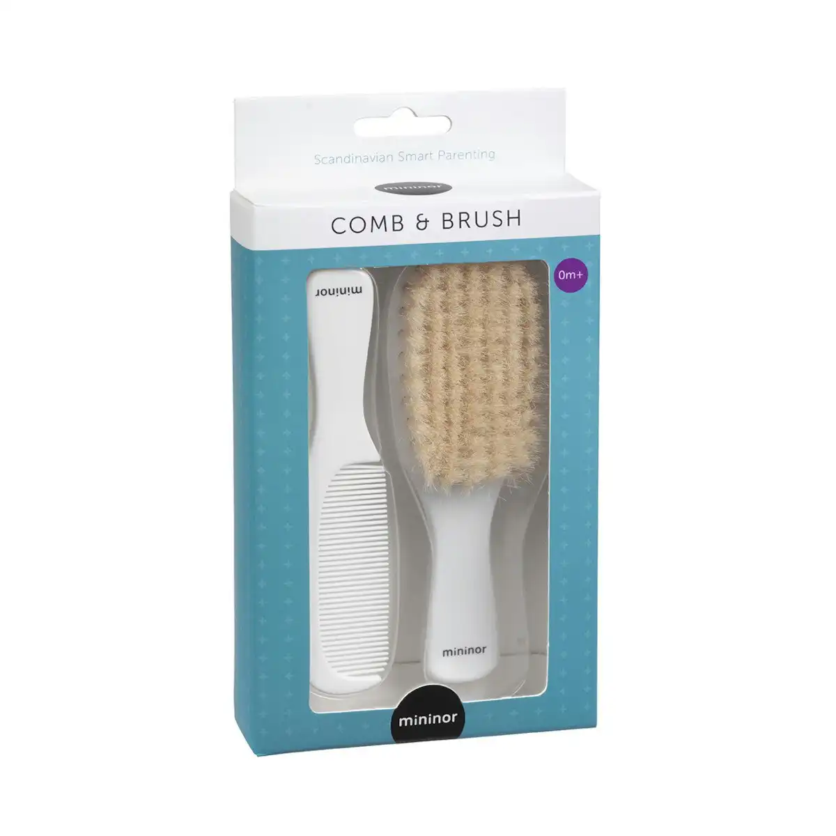 Mininor Comb & Brush Set Baby/Infant Soft Natural Bristles Hair Care 0m+ White