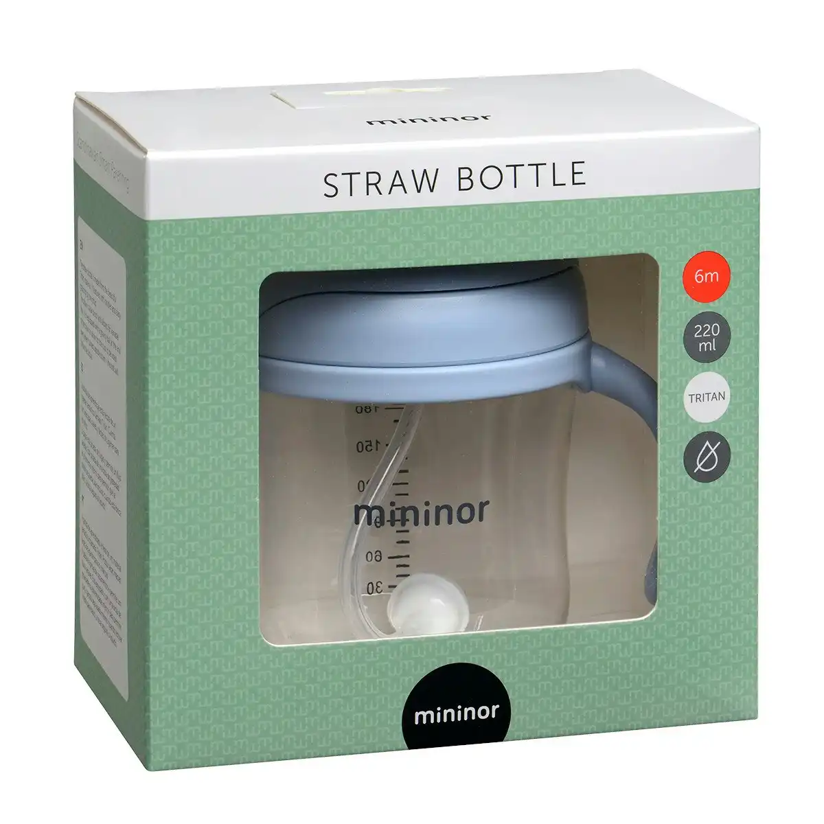 Mininor Baby/Infant 220ml Tritan Straw Bottle Water/Juice Cup Nordic Sky Blue