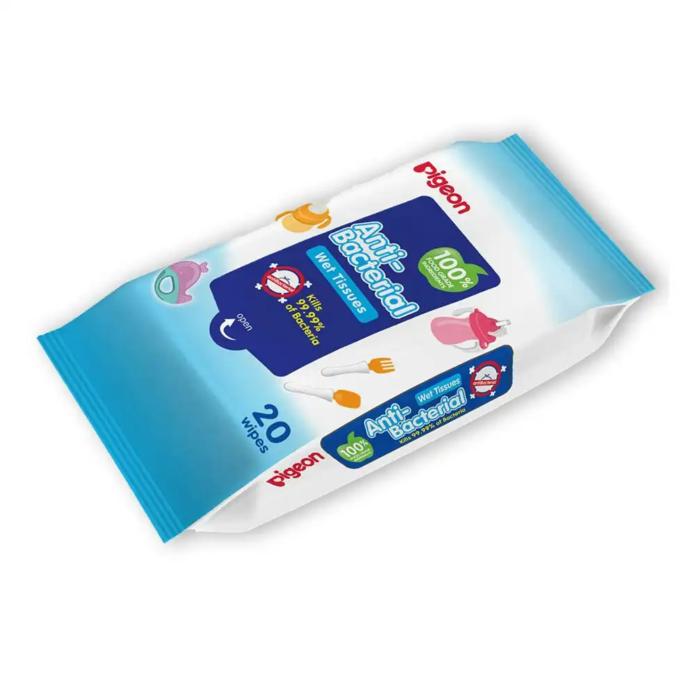 20pc PIGEON Anti-Bacterial Wipes Fragrance Free Cleaner Baby Wipe Travel Tissue
