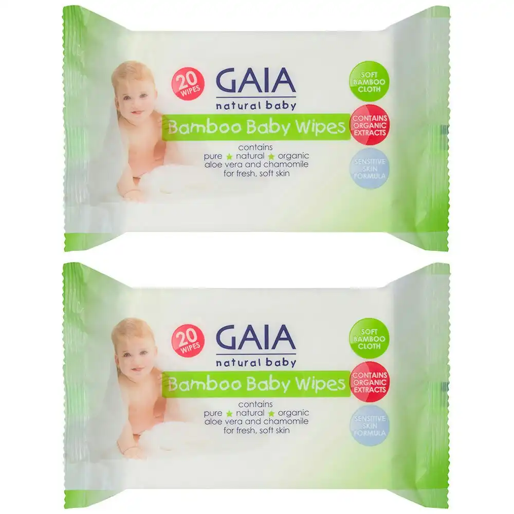 Gaia 40PK Natural/Pure/Organic Bamboo Baby/Kid Wipes Lightly Scent/Travel Pack