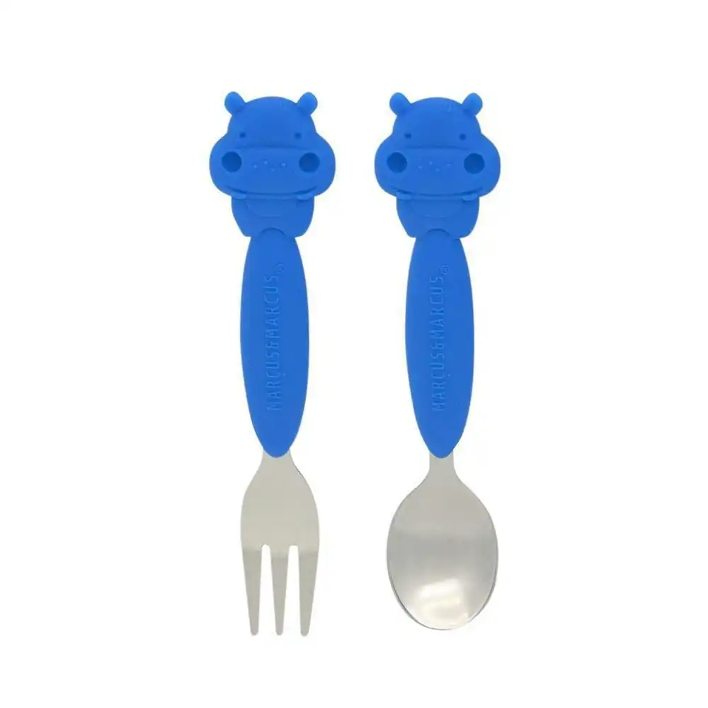 2pc Marcus & Marcus Silicone Children's Cutlery Dinner/Eating Set Lucas Blue 3y+