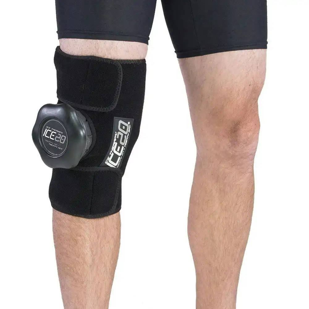 Ice20 Ice Therapy 24cm Compression Knee Wrap Sports Brace Support w/ Ice Bag XL