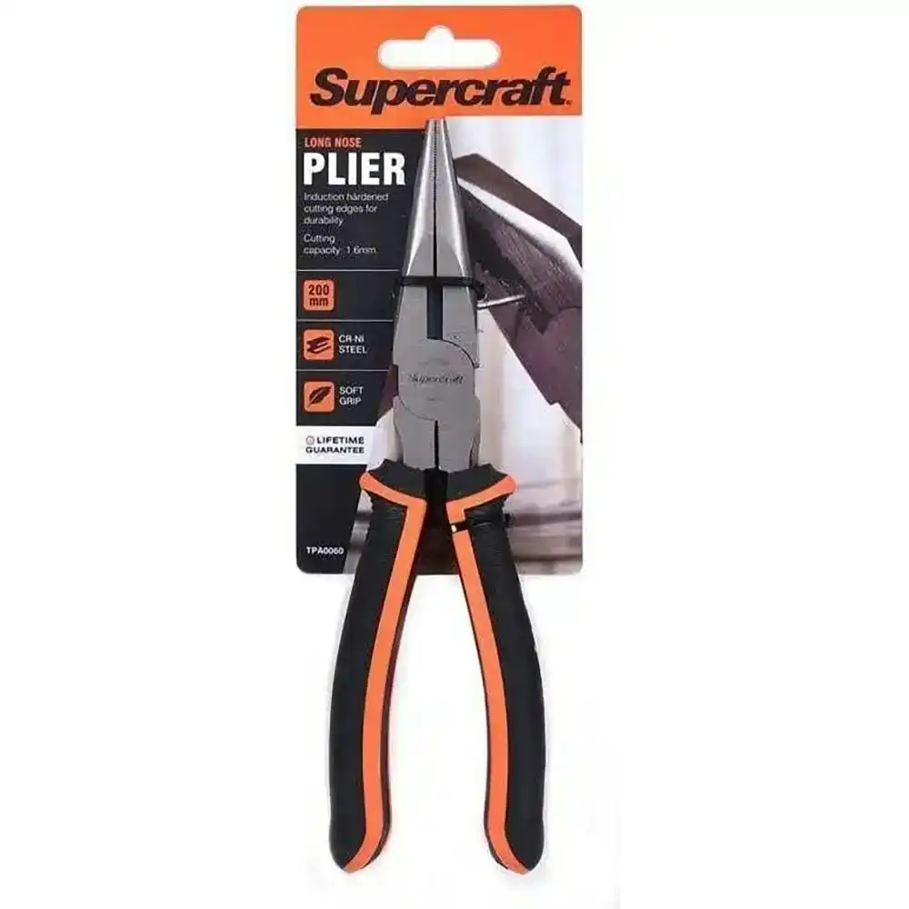 Supercraft Long Nose Pliers With Soft Grip Handles 200mm Long Cr-Ni Steel