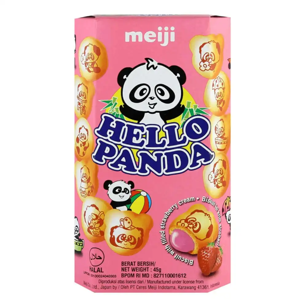 10x Meiji Hello Panda 45g Strawberry Biscuits Sweet/Snack/Treat Confectionery
