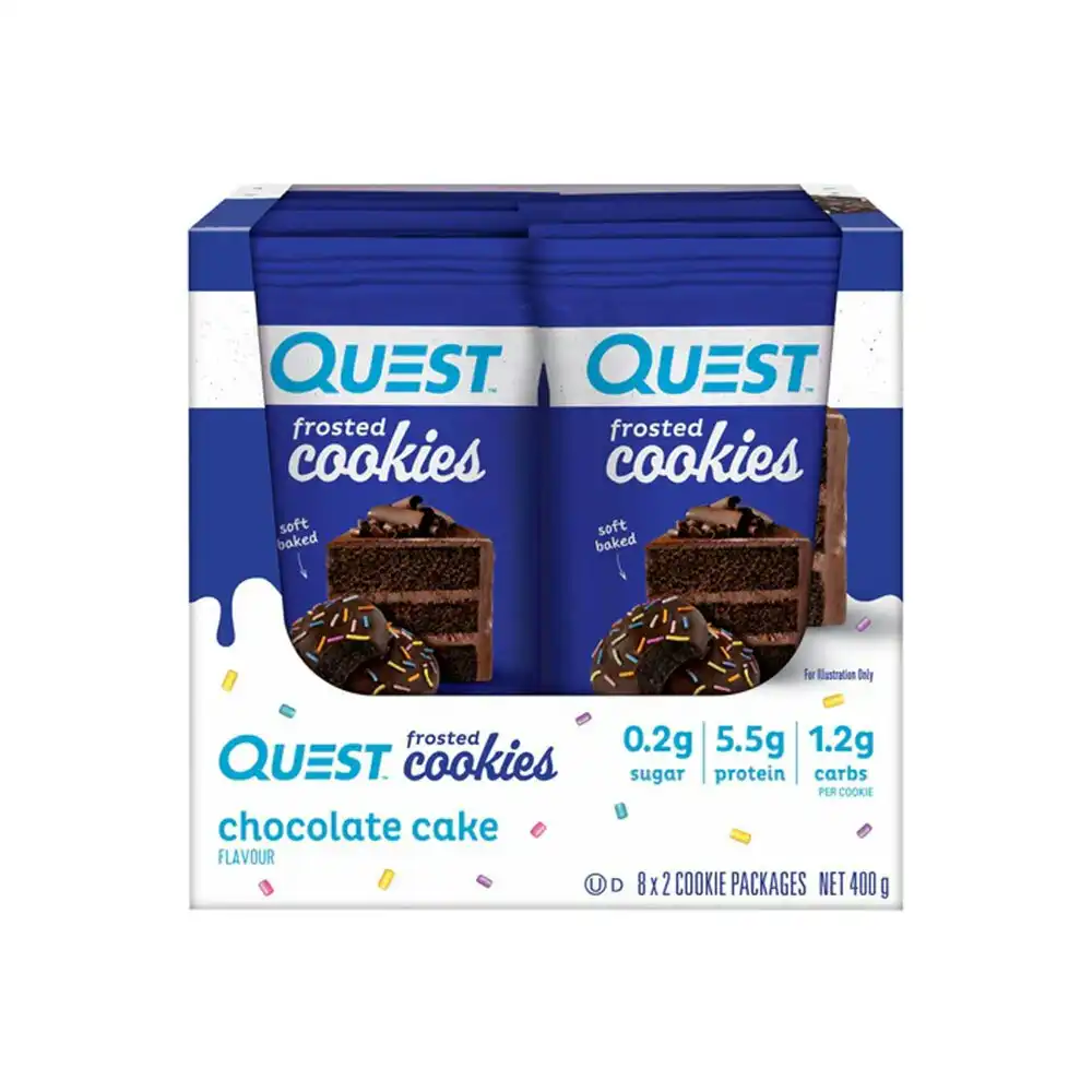 8x 2pc Quest Frosted Cookies/Biscuits Soft Baked Chocolate Cake Flavour 50g
