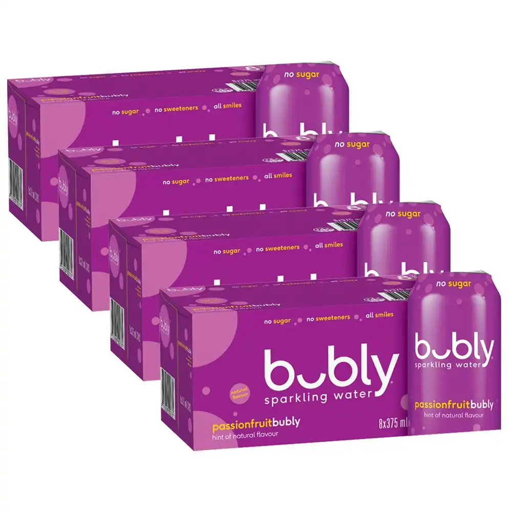 32pc Bubly Passionfruit Flavour Sparkling/Carbonated Water Soda Drink Cans 375ml