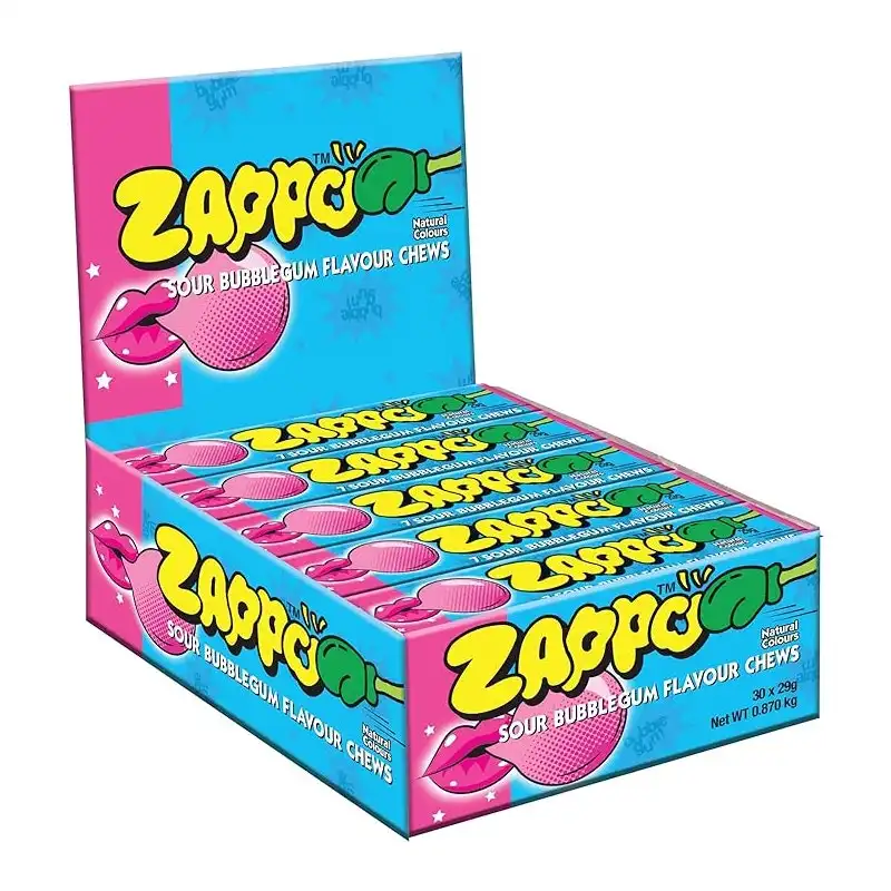 30pc Zappo Flavoured Confectionery/Lolly Chews Sour Bubblegum Flavour 29g