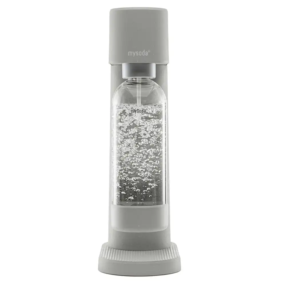 MySoda Woody Sparkling Soda Machine Fizzy Water Drink Maker w/1L Bottle Gray