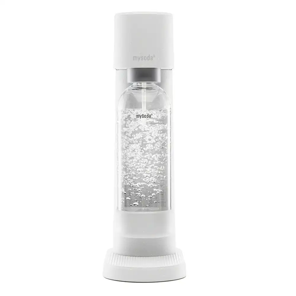 MySoda Woody Sparkling Soda Machine Fizzy Water Drink Maker w/1L Bottle White