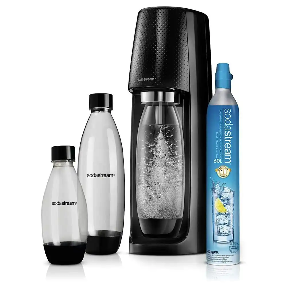 SodaStream Spirit Mega Pack 60L Sparkling Water/Soda Drink Maker w/ Bottles BLK