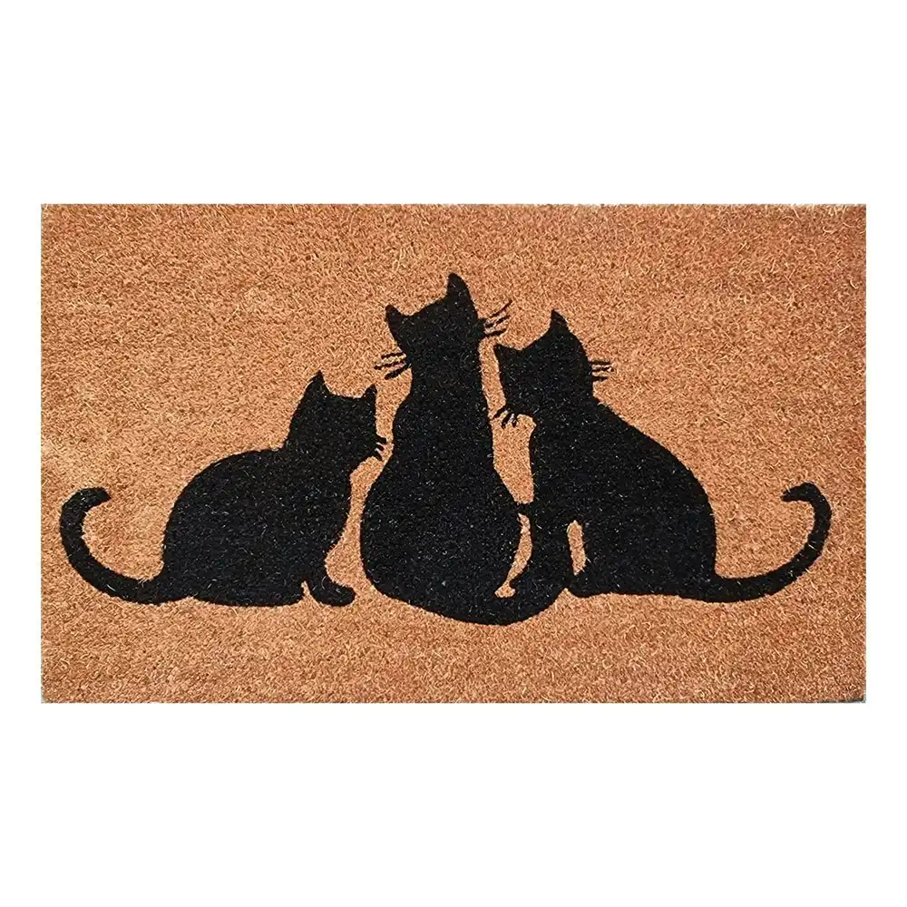 Solemate Latex Backed Coir Cats Design 45x75cm Slim Outdoor Stylish Doormat