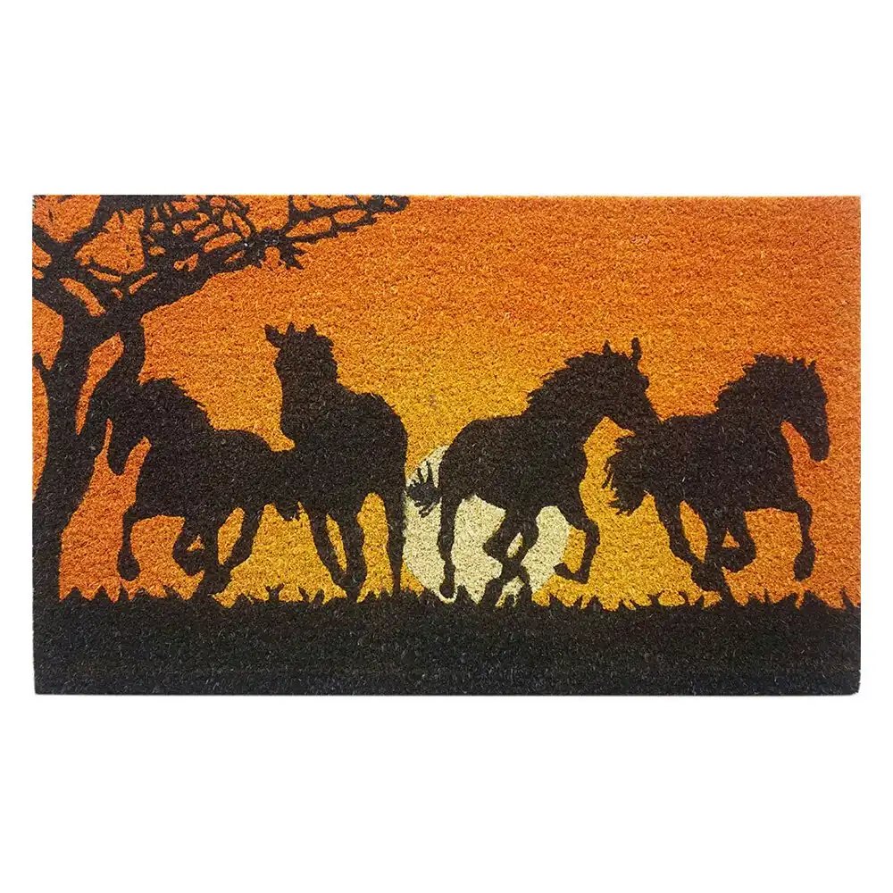 Solemate Latex Backed Coir Galloping Horses 45x75cm Slimline Outdoor Doormat